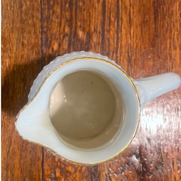 Vintage Ivory, Gold Trim, Porcelain Tall Creamer / Pitcher, Diamond Textured - Picture 7 of 13